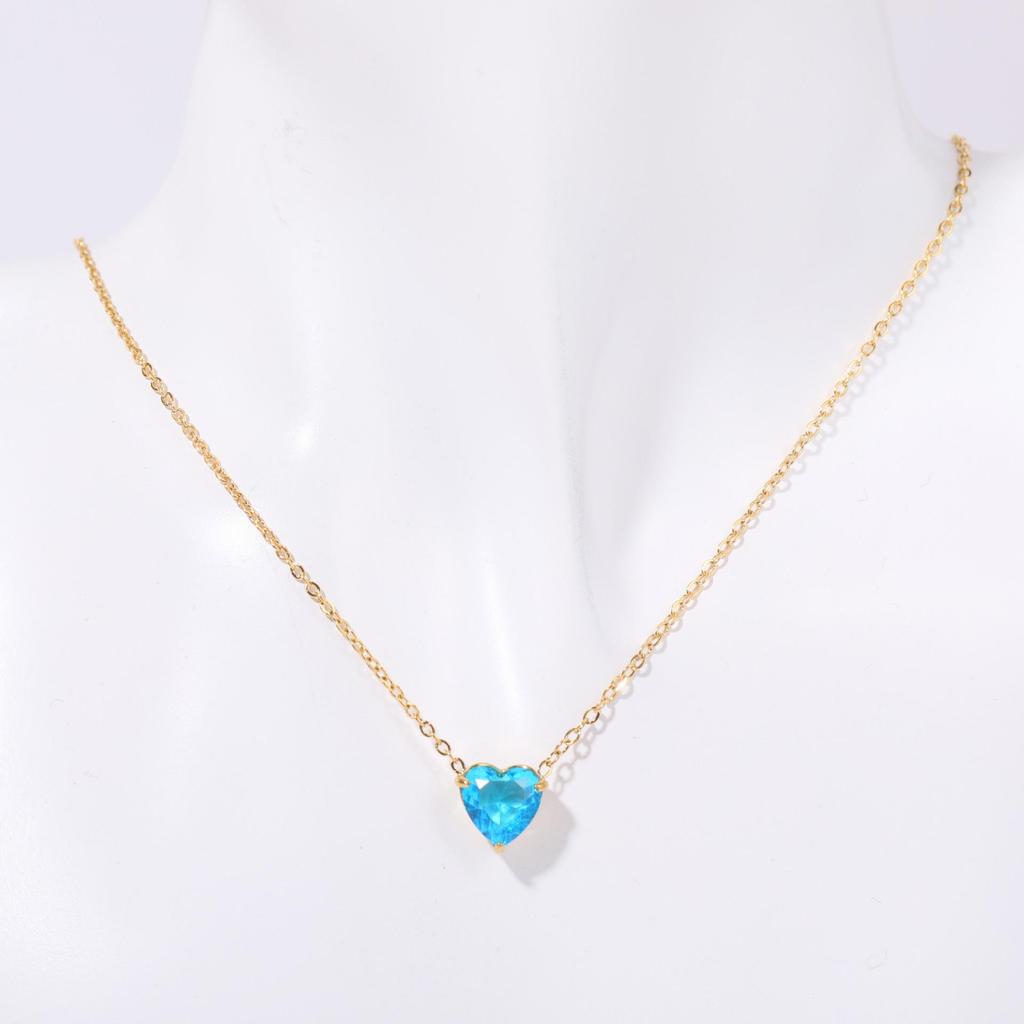 Stainless Steel Zodiac Birthstone Heart Pendant Necklace