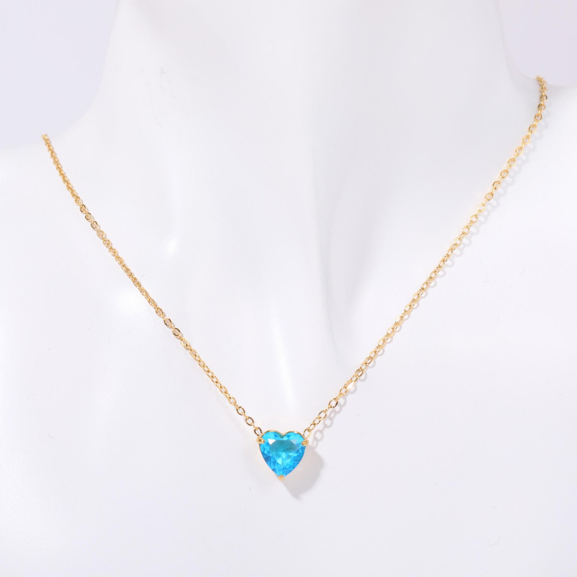Stainless Steel Zodiac Birthstone Heart Pendant Necklace