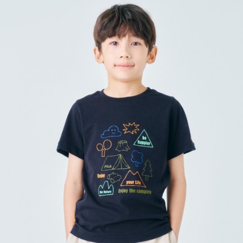 [fila Kids] Camping Graphic Emoji T shirT  Fk2rsf2204x Blk  q0zFk2rsf2204xBlk