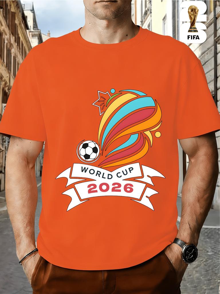 FIFA World Cup Football. US, Canada And Mexico Themed Printed Crew Neck Men's T-Shirt, Regular Men's Undershirt