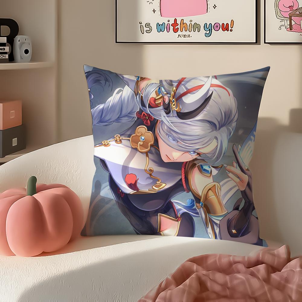 Game Genshin ShenHe Cushion Cover Pillowcase Short Plush Invisible zipper Room Sofa Cushion Cover