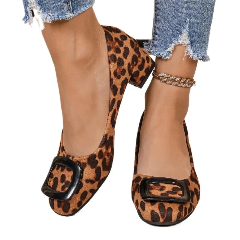 Women's Shoes 2024 Brand Slip-on Women's High Heels Fashion Leopard Print Office and Career Hot Sale Square Toe Heels Women