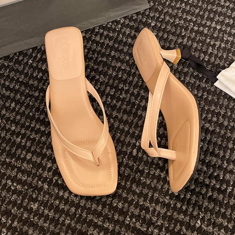 Fashion Square Toe Women Mid Heels Flip Flops 2025 Summer Clip Toe Shoes Fashion Casual Slippers New Pumps Dress Slides Casual Zapatos