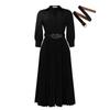 Women's Autumn and Winter Temperament Elegant Lapel Solid Color Large Swing Pleated Dress
