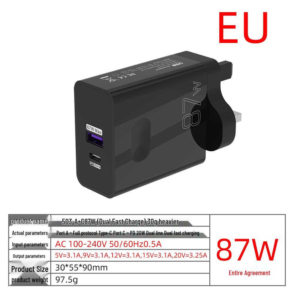 87W Fast Charging Dual-Port Charger Head - US/UK Standard, CE & FCC Certified
