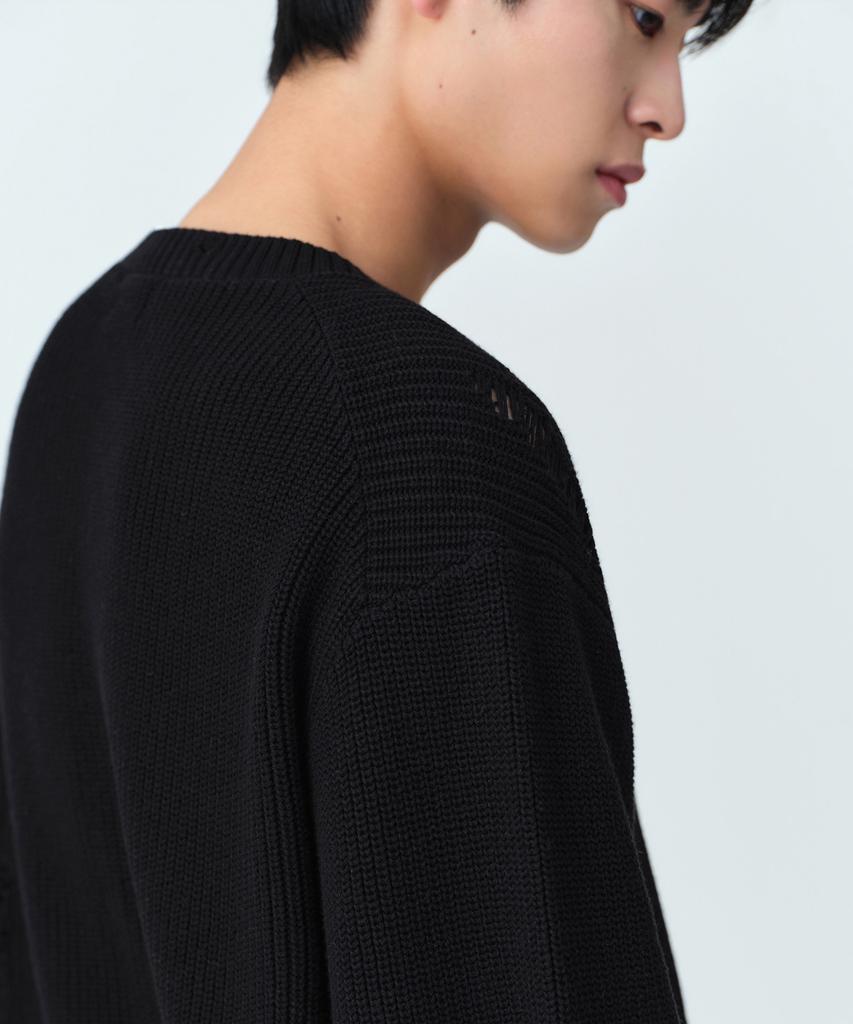 MUSINSA STANDARD Distressed Ribbed Knit [Black]