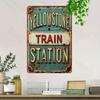 Vintage Train Railway Station Metal Wall Poster, Bar Garage Decor 8x12