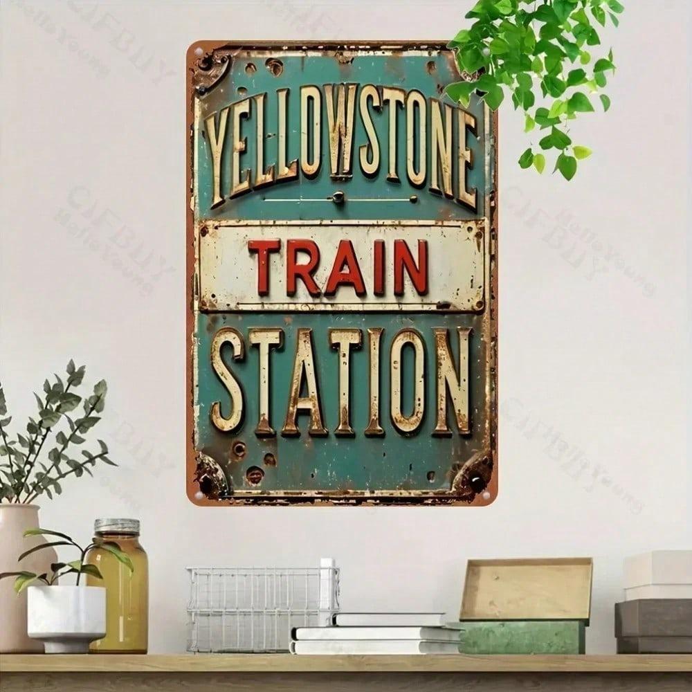 Vintage Train Railway Station Metal Wall Poster, Bar Garage Decor 8x12