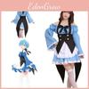 Elegante Re Zero Kara Hajimeru Lsekai Seikatsu Rem Ram Vestido de Empregada Fantasia Cosplay Roupa com Acabamento Exquisito