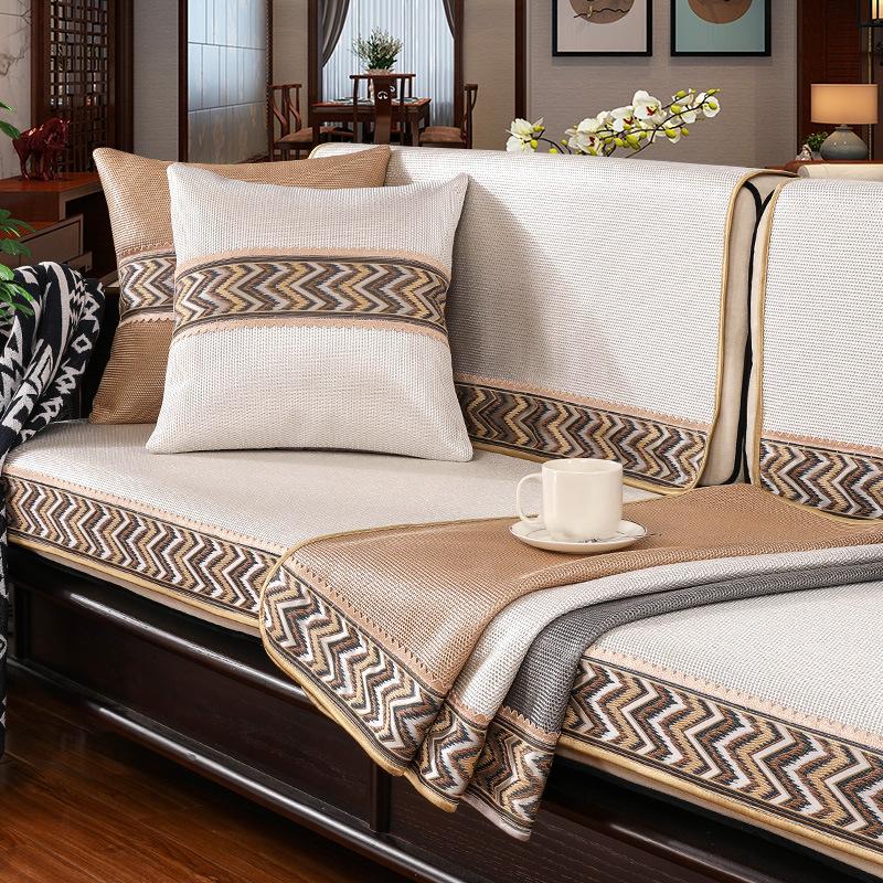 Summer Ice Silk Non-Slip High-End Combination Solid Wood Sofa Seat Cover Cover Backrest Towel