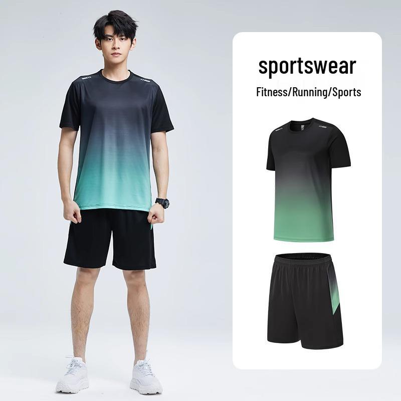 Herren Schnelltrocknendes Eisseiden Sportset: Atmungsaktives, lockeres, kurzärmeliges Lauf-/Fitness-Outfit für den Sommer.