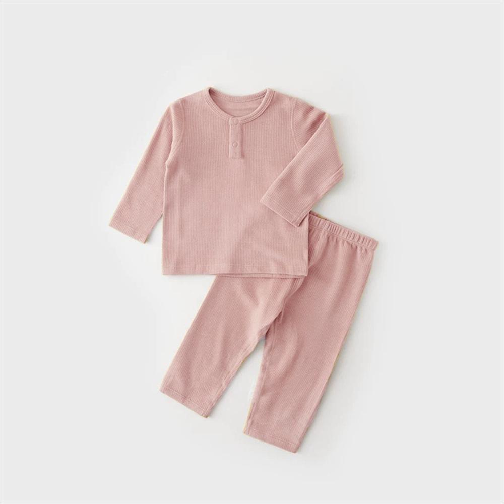 Baumwoll Kinder Pyjama Anzug für Frühling Herbst Einfarbige Langarm Oberteil + Leggings Baby Hauskleidung Kleidung