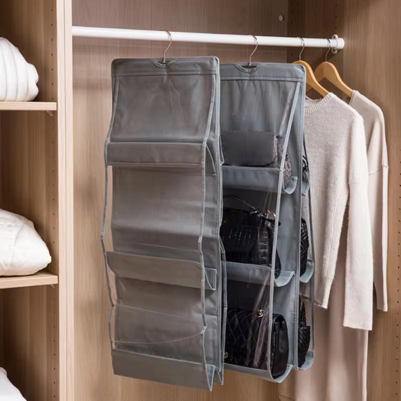 Double Sided Hanging Handbag Organizer For Wardrobe Closet Waterproof Storage Bag Door Wall Clear Sundry Bag With Hanger Pouch