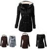 Damen Kapuzenjacke aus Baumwoll-Polyester-Mischung mit Reißverschluss und Hornknöpfen Figurbetonter Schnitt Schicke Pendler-Außenbekleidung