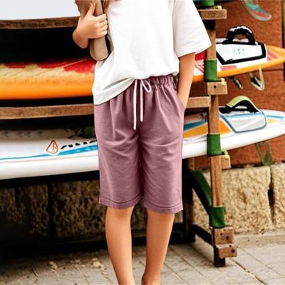 Girl Summer Shorts Elastic Waist Adjustable Drawstring Casual Shorts with Pockets Loose Fit Wide Leg Shorts