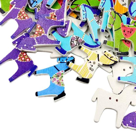 50 Pezzi Bottoni in Legno con Cavallo Carino Fai da Te Cucito Scrapbooking Accessorio per Lavori Manuali