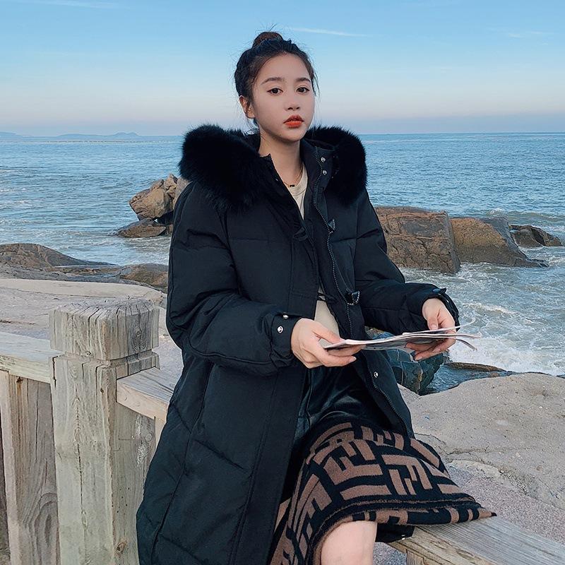 

Пуховик женский новый зимний средней длины хлопковое пальто утолщенный большой меховой воротник теплая хлопковая куртка L