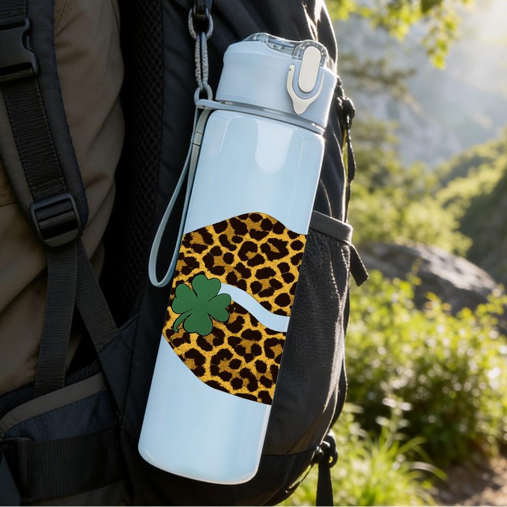 1PC Leopard Print Lips Art Print 750ml Color Plastic Sports Water Bottle Leakproof Flip Straw Lid Suitable for Sports Office Home Use