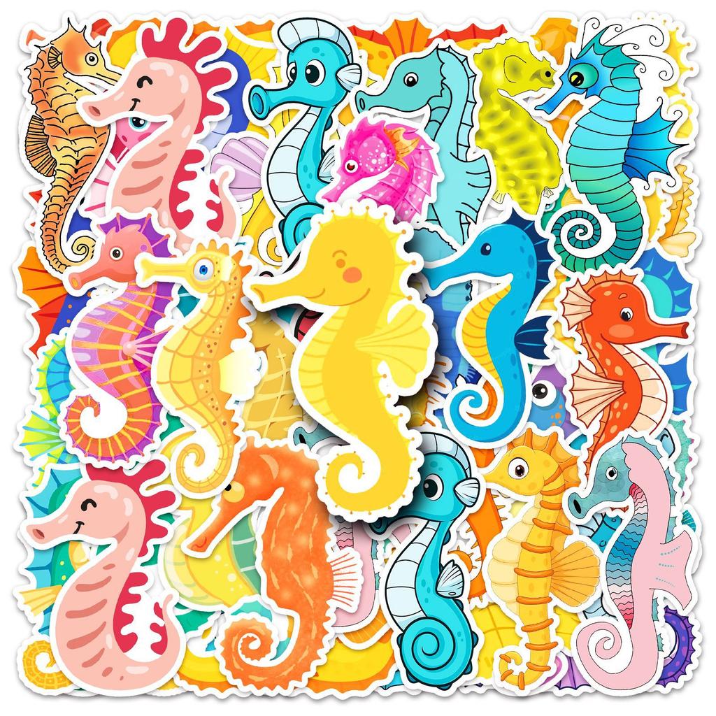 50 Bilder Seepferdchen Doodle Persönlichkeit Cartoon Meeresleben Kreativ Dekorativ Wasserbecher Koffer Aufkleber Wasserdicht