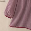 ZANZEA Women Casual Round Neck 3/4 Sleeve Grid Print Loose Blouse
