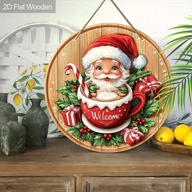 Christmas decoration sign,hanging decorations,2D flat Wooden products with The pattern is Santa Claus in the cup,Christmas gift for friends and family