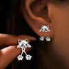 A pair of silver-plated lady cat cat claw rear hanging stud earrings personalized creative design cute pet exquisite and sweet