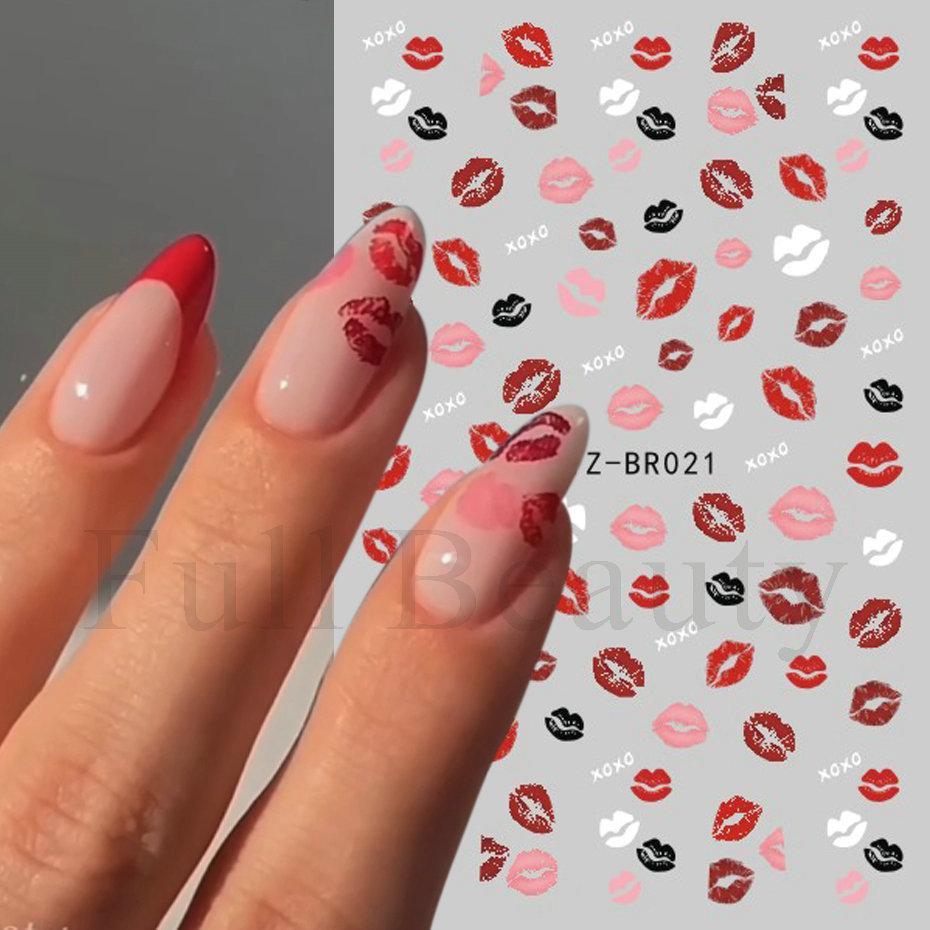 Nail Art Stickers, Valentine'S Day Sexy Lips Alphabet Red Lips Black And White Lipprints Thin Bast Nail Stickers