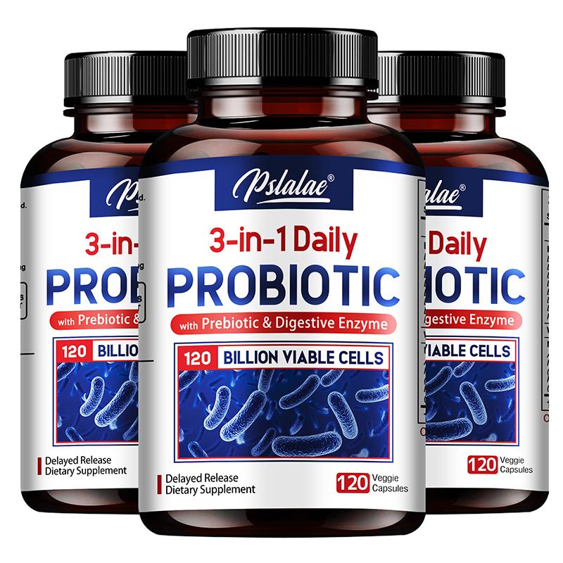 Pslalae 3-in-1 Daily Probiotic Capsules (with Prebiotics and Digestive Enzymes) – Digestive Health
