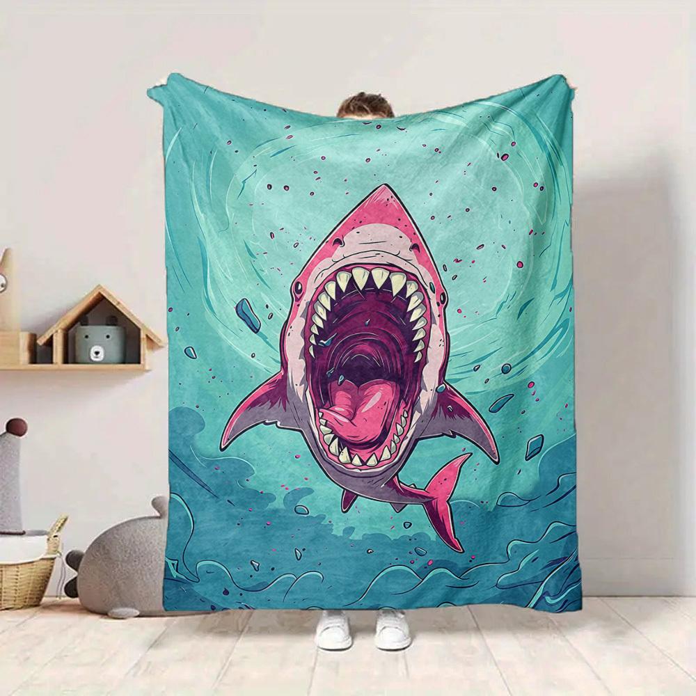 1pc Shark Attack Blanket, Lightweight Flannel Throw Blanket for Sofa, Bed, Travel, Camping, Living Room, Office, Couch015