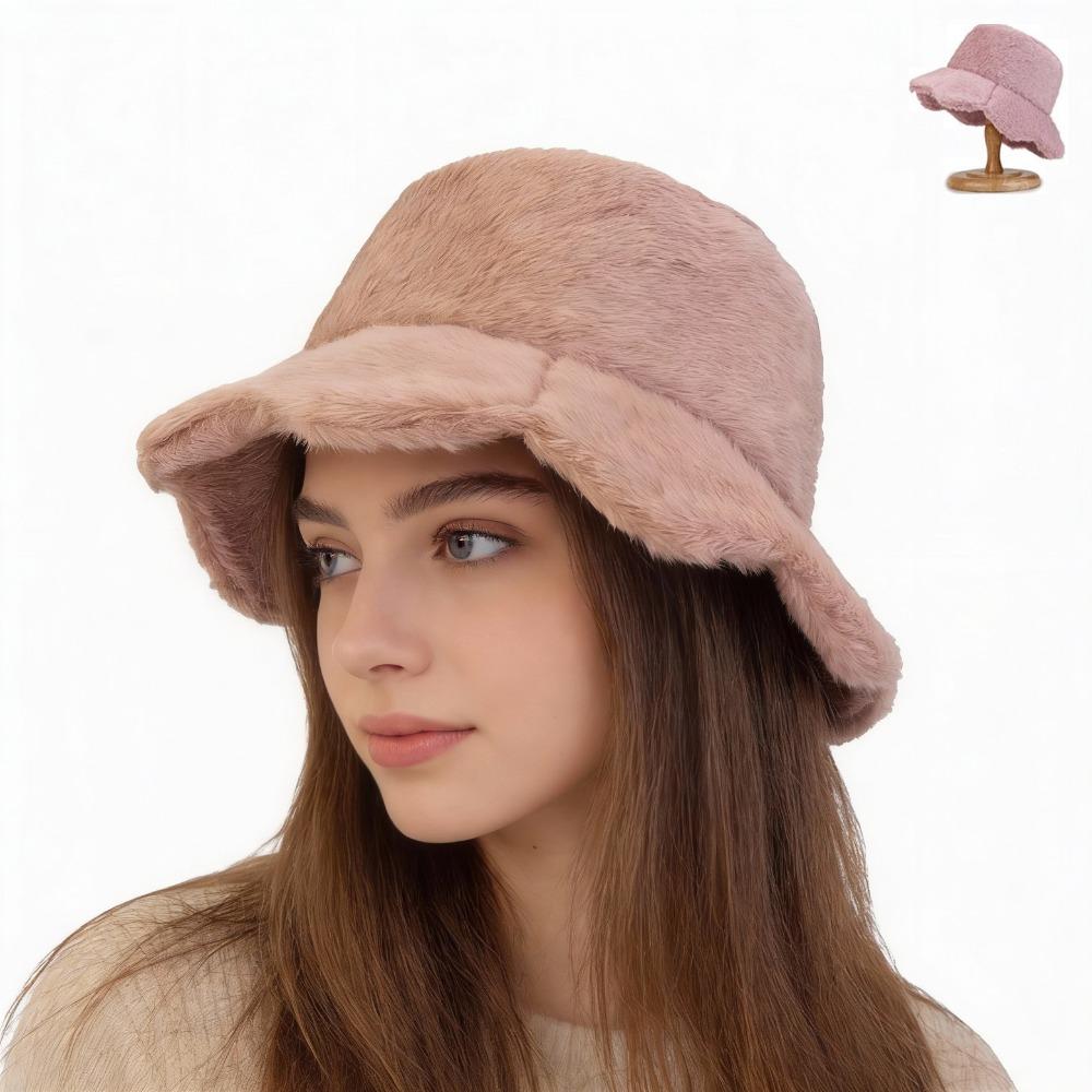 Plush Fisherman Cap Thick Warm Plush Bucket Hat Fashionable Fluffy Winter Cap Outdoor Activities