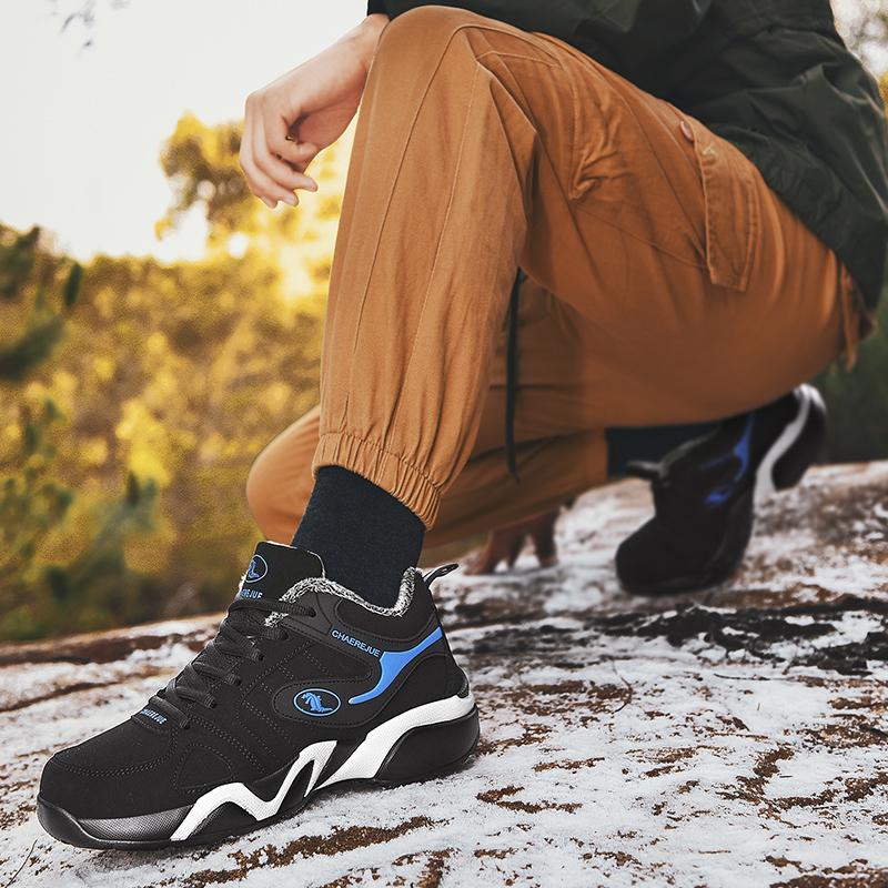 ModeMode warme Herrenschuhe Schnür-Oxfords Winter-Schneestiefel Leder-Pelzschuhe Herren flache Stiefeletten Plüschstiefel mittelhohe wasserdichte Schuhe