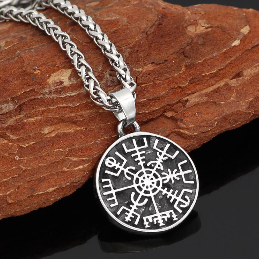 Nordic Viking Compass Retro Pendant Necklace - Trendy Men's Long Amulet Jewelry