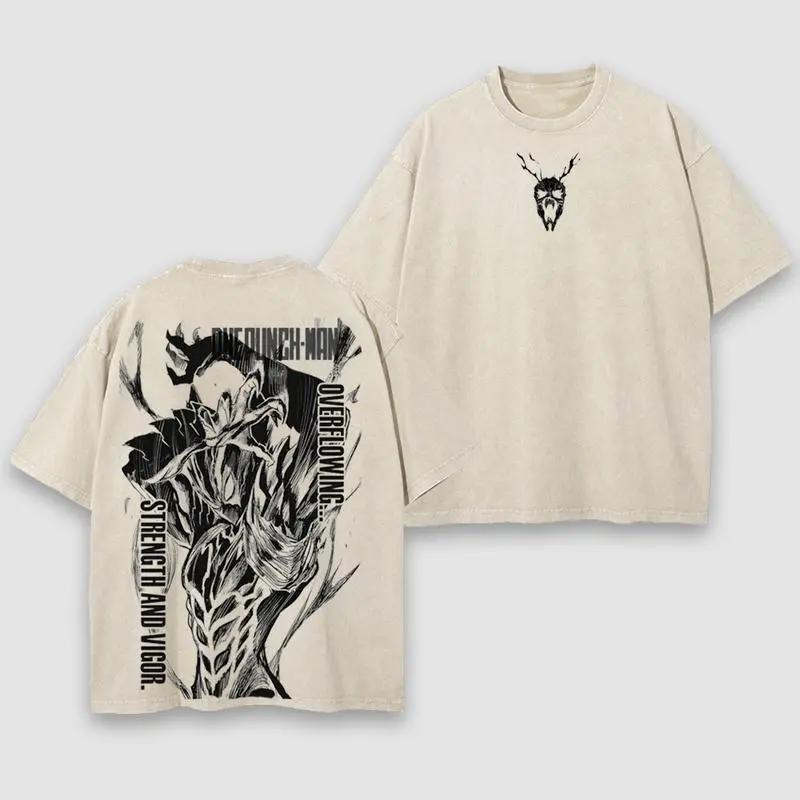 

Anime One Punch Man Garou Graphic T Shirt Men Women Short Sleeve Clothing Oversized Tshirt Washed Cotton Tee Harajuku T-shirt XXL бежевый