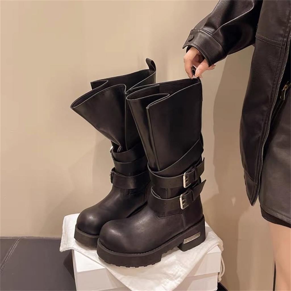 Spice girls thick-soled Paris boots women's new design sense niche big tube circumference locomotive