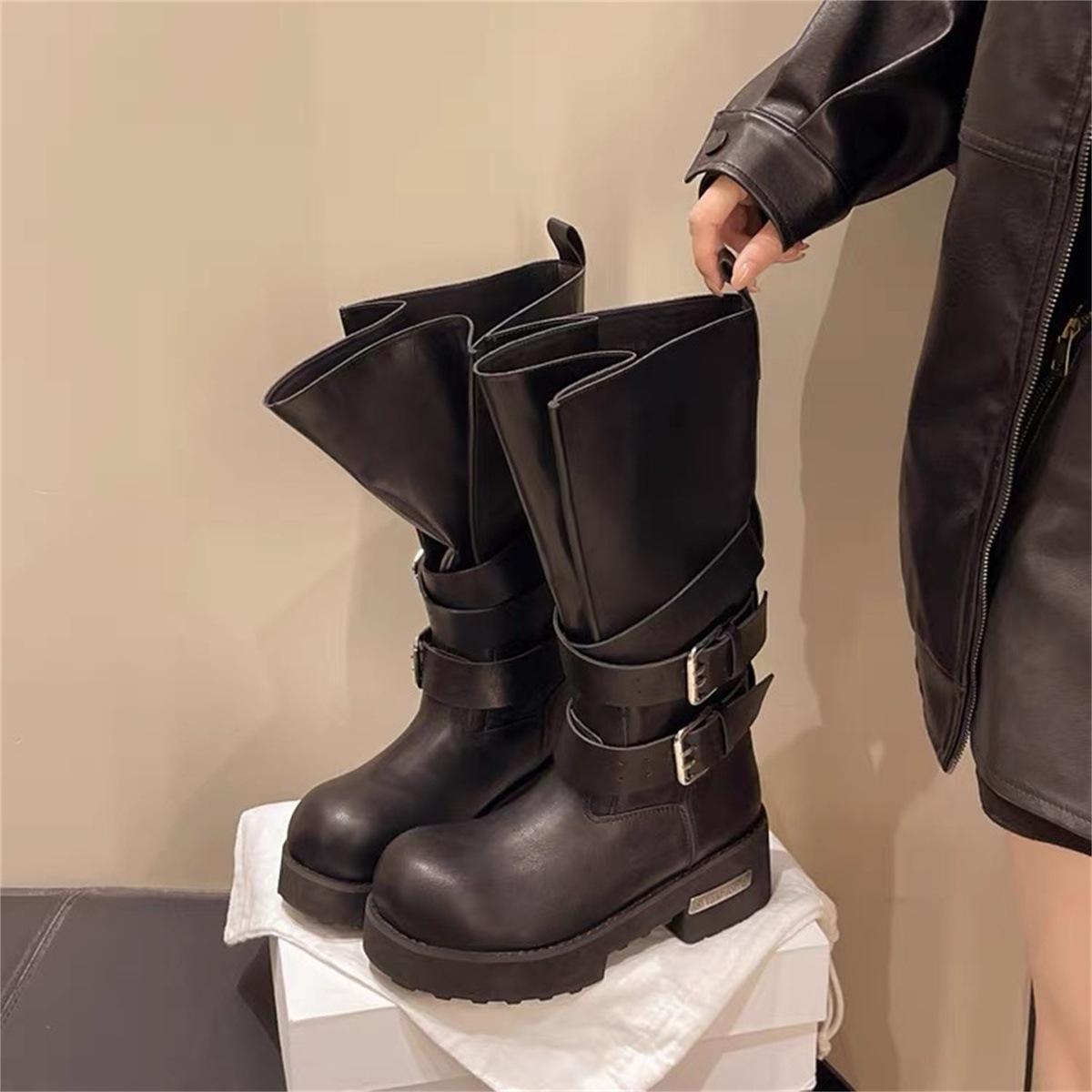 

Ботинки на толстой подошве Spice Girls женские, новый нишевый дизайн, большой обхват голенища, локомотивный стиль 41