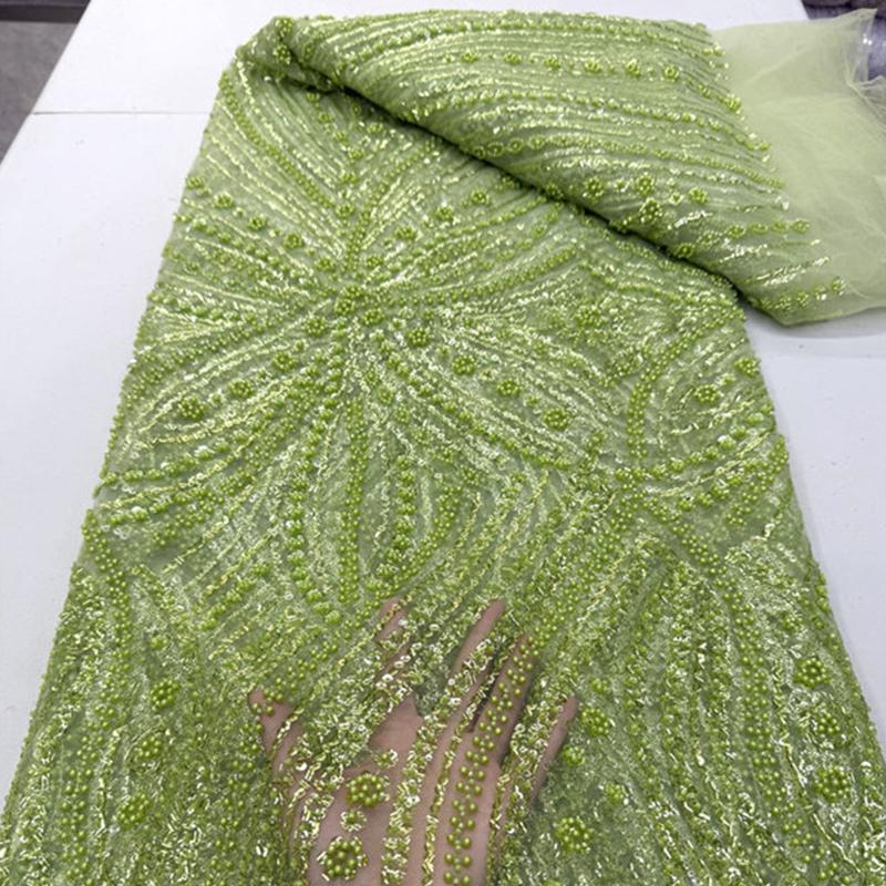 

1 Yards Luxury Beads Tulle Embroidery Mesh Bridal Sequins Lace Fabric High End French Nigerian Bride Wedding Dress Fabric 1Yard