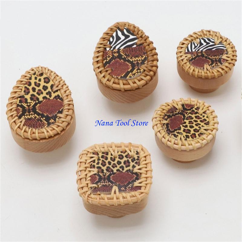31GJ Drawer Pulls Rattan Wooden Dressers Knob Cupboard Handle Furniture Handle