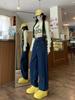 Women's Fleece-Lined Wide-Leg Jeans: Cozy Autumn/Winter Style, Scimitar Design, Plus Size, Ideal for Pear Shapes, Floor-Length.