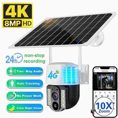 LS VISION 4K 8MP Solar Camera 4G SIM Security Outdoor 10X Zoom PIR Recording Humanoid Tracking Color Night Vision PTZ Camera Two-way Audio