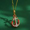 Trendy Unisex Enamel Red Anchor Pendant Necklace with Full Diamond Clavicle Chain