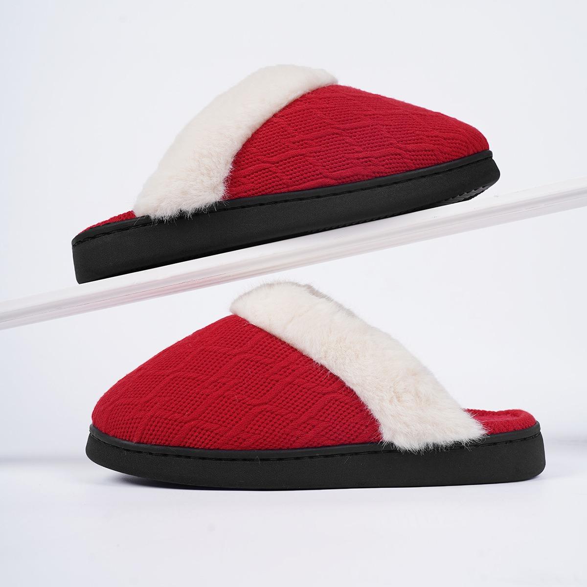 Fashion 2024 Winter plush slippers home non-slip warm cotton slippers plush thick-soled cotton slippers 36-37 красный 2257₽