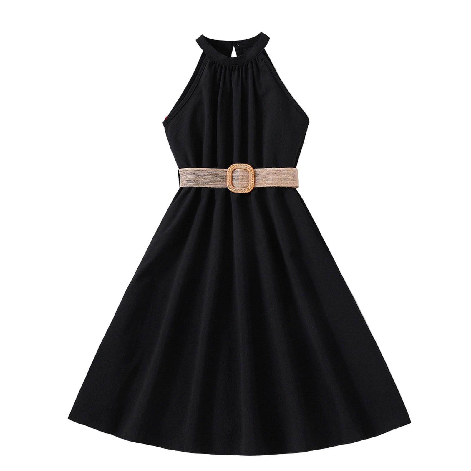 

Летнее детское платье принцессы с открытыми плечами и воротником без рукавов для девочек 11 чёрный