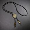 Men's Classical Leather Cord Bolo Tie with Metal Pendant Western Vintage Necktie Shirt Collar Necklace for Festivals