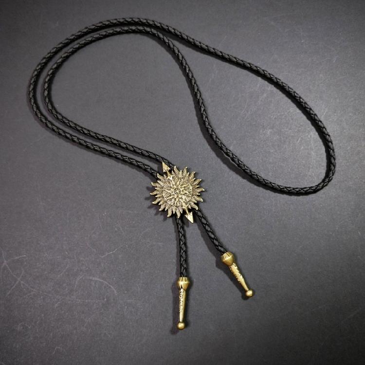 Men's Classical Leather Cord Bolo Tie with Metal Pendant Western Vintage Necktie Shirt Collar Necklace for Festivals