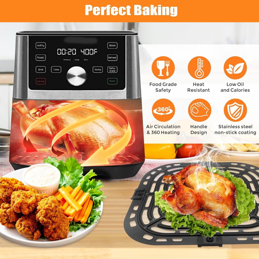 GXF Air Fryer Grill Pan for tant Pot Vortex Plus 6 in 1 5.7QT 6 QT Gourmia GAF735 6 QT Air Fryer, Accessories Replacement Tray Rack Parts Grill Plate
