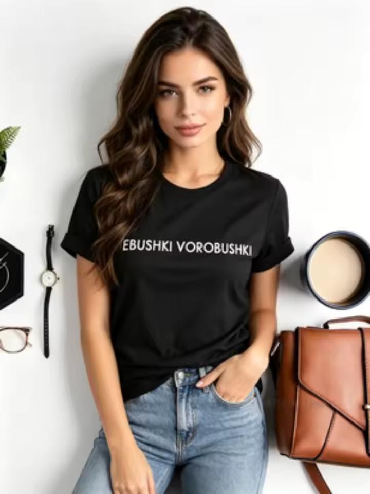 Women Russia Letter Funny Print T-shirt Girl 2026 New Arrival Summer Harajuku 90S Tops Tee Female Y2K Lady Black Clothes