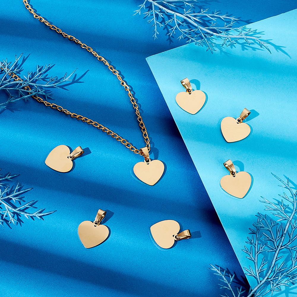 304 Stainless Steel Pendants Stamping Blank Tag Laser Cut Heart Golden 16x17x1.2mm Hole: 5x3mm 16pcs/box