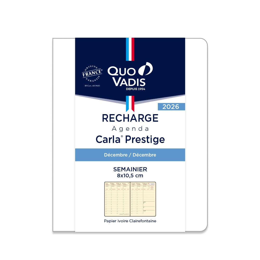 QUOVADIS 2026 Diary Carla Prestige Refill Weekly Vertical Starts December 2025 A7 Variant 8x10.5cm French Version qv368rech-pe