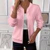 Women's Knit Zip Up Jacket Casual Solid Color Baseball Style Long Sleeve Lightweight Outerwear with Ribbed Collar and Cuffs
