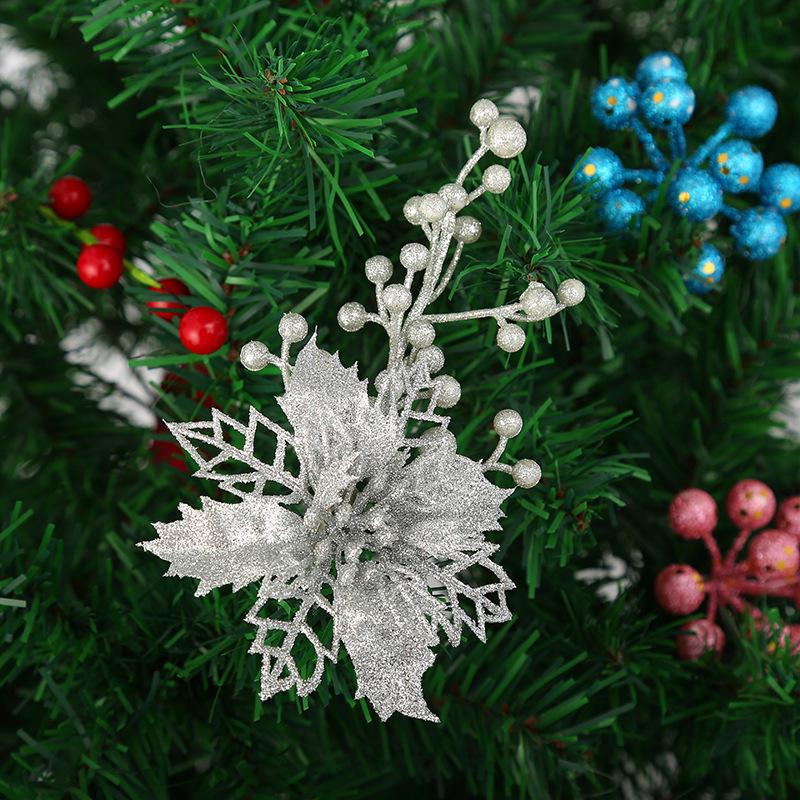 Multi-Color Christmas Flower Ornament with Fruit Skewer for Tree Decoration